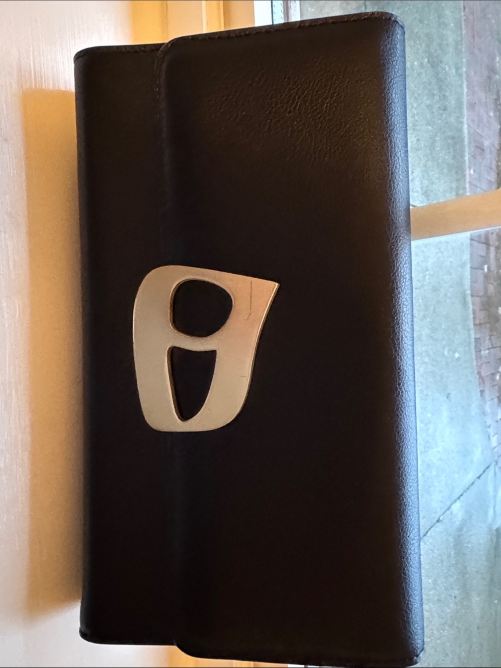 Black Leather Clutch with Silver Accent - Women's Wristlet